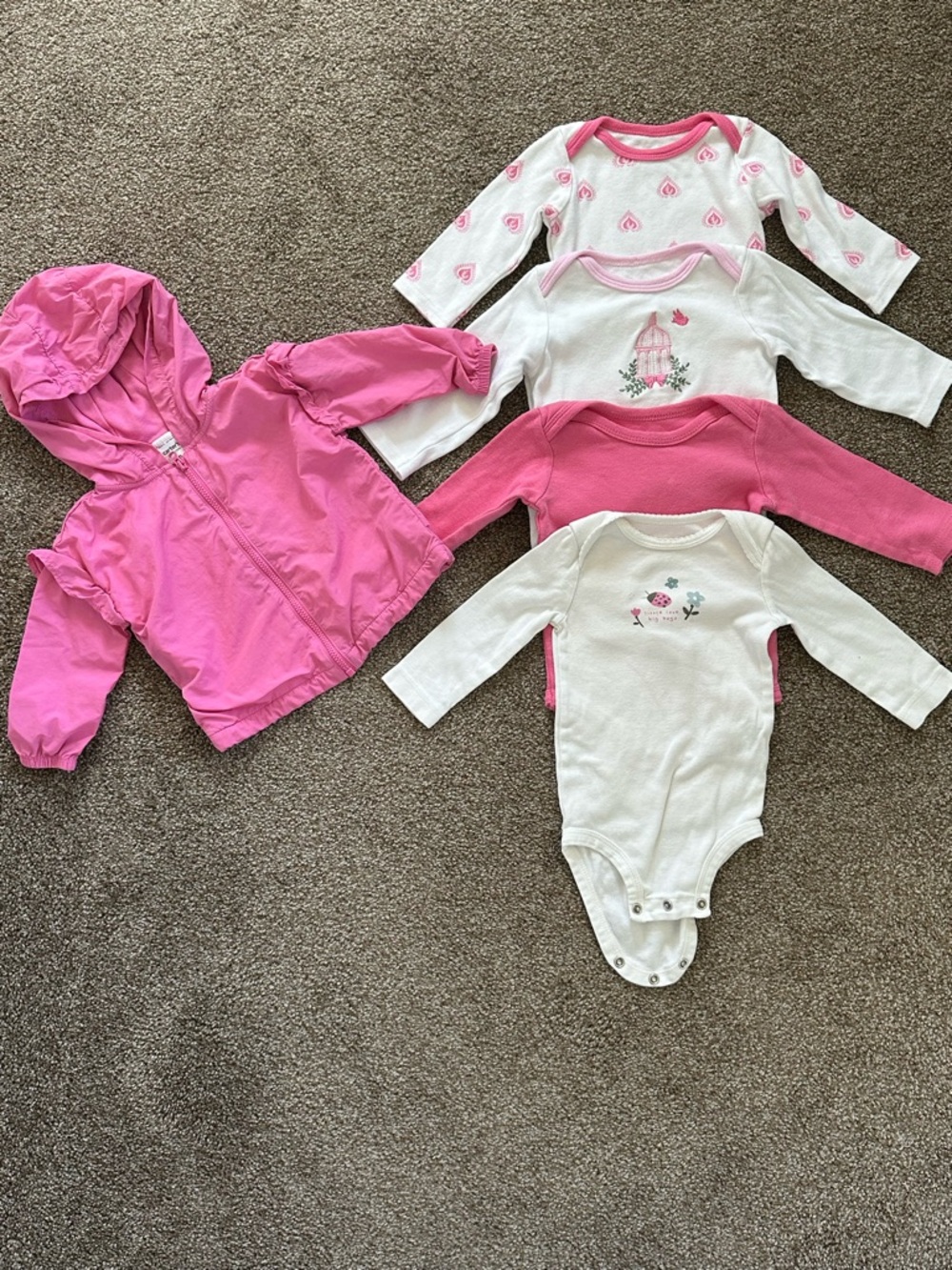 Baby Girl Pink Jacket + Bodysuit Bundle 6-9M | Carter’s, Hudson Baby | 5pc Set